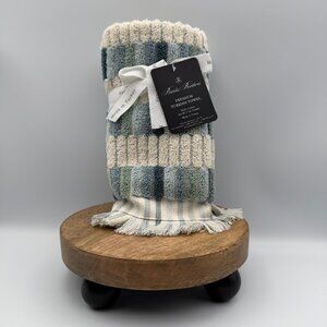 Brooks Brothers Turkish Cotton Mosaic Tip Towel Set of 2 Cream Blue Fringe NEW